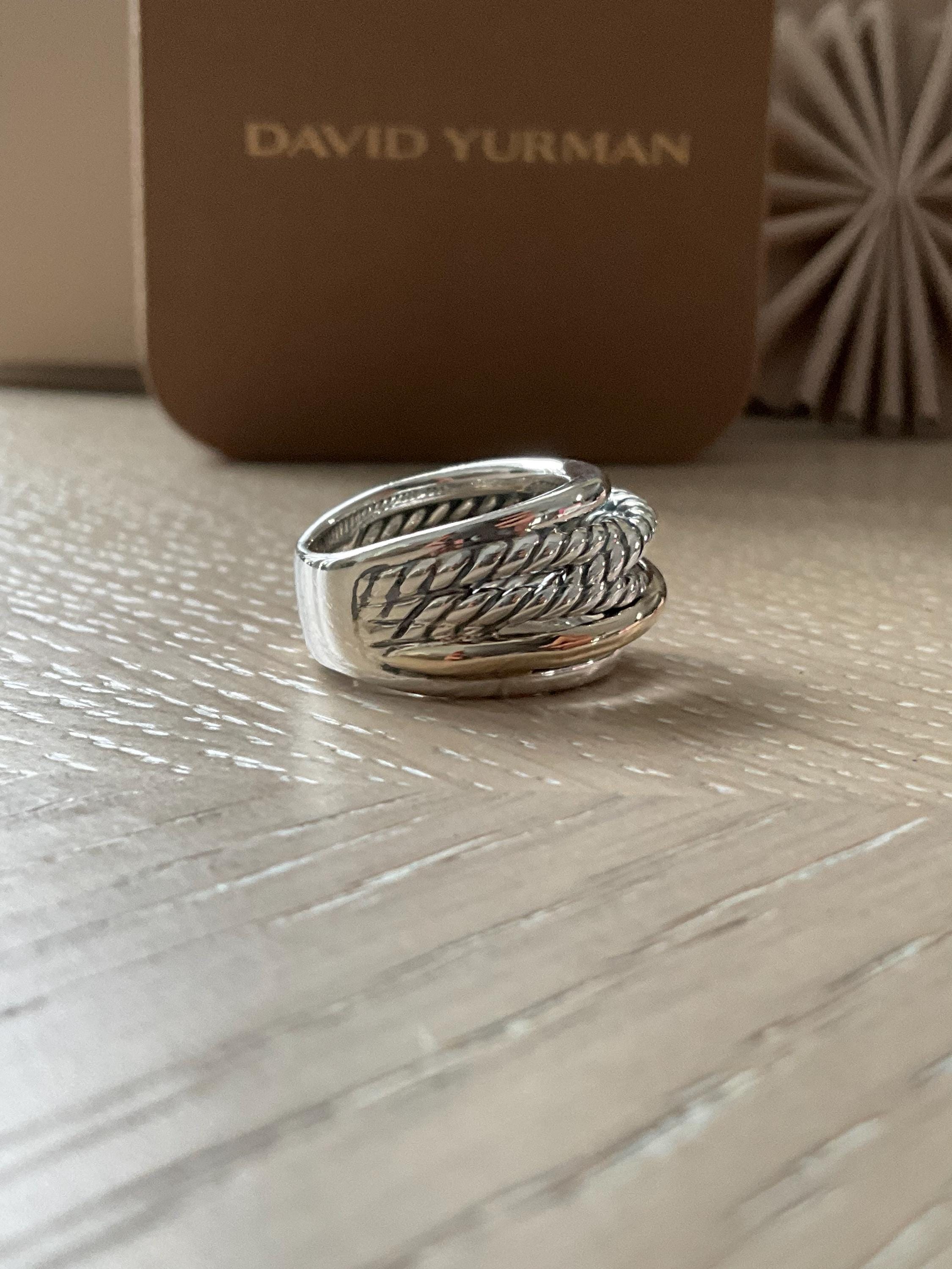 David Yurman 925 Sterling Silver Narrow Crossover Ring With 14k