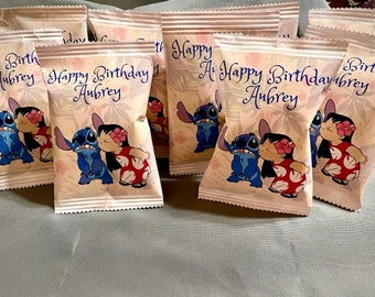 Custom chip bag| party favor, goodie bag, lilo and stitch birthday theme, boy, girl, gift