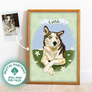 Custom Digital Pet Portrait, cartoon dog, cute pet ornament, dog memorial gift, Unique Gift for Pet Lovers, Pet wall art, Pet Drawing decor