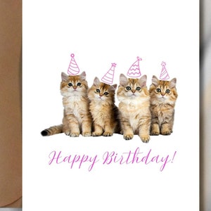 Kittens Birthday Card | cat birthday card, kittens in party hats, birthday card for cat lovers, cute kittens birthday, cute cats birthday