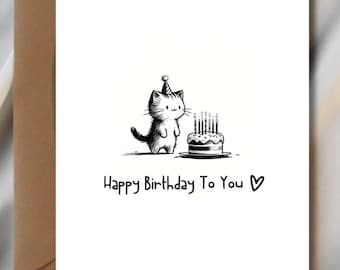 Cute Kitten Birthday Card | Happy Birthday, Cute Birthday Card, Cat Birthday Card, Kawaii Birthday Card, Adorable, Gift for Cat Lover