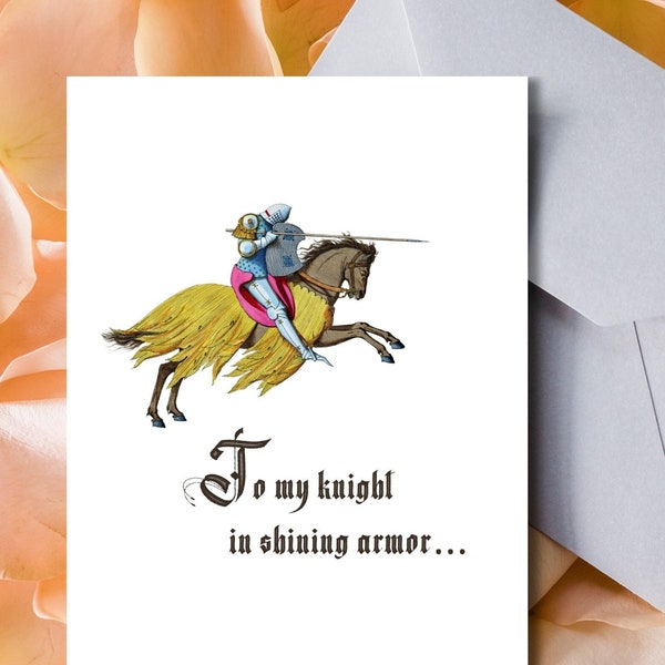 Romantic Knight Card | Knight In Shining Armor, Anniversary, Valentine's Day, Medieval, Renaissance, Love Card, Chivalry, Middle Ages