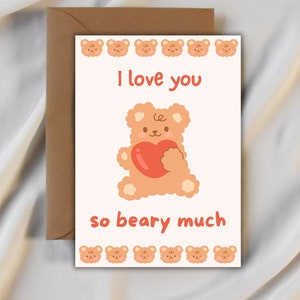 Carte mignonne d'amour d'ours en peluche kawaii | Carte de voeux, carte romantique, imprimable, Saint-Valentin, anniversaire, je t'aime, girly, pour elle, pour lui