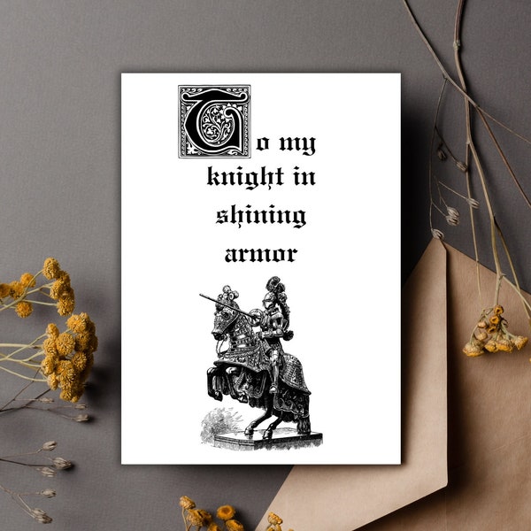 Romantic Knight Greeting Card For Him | Anniversary, Birthday, Valentine's, Medieval, Middle Ages, Husband, Love, Renaissance, Blank Inside