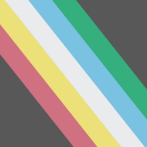 May include: Diagonal stripes of pink, yellow, white, light blue, and green on a gray background.