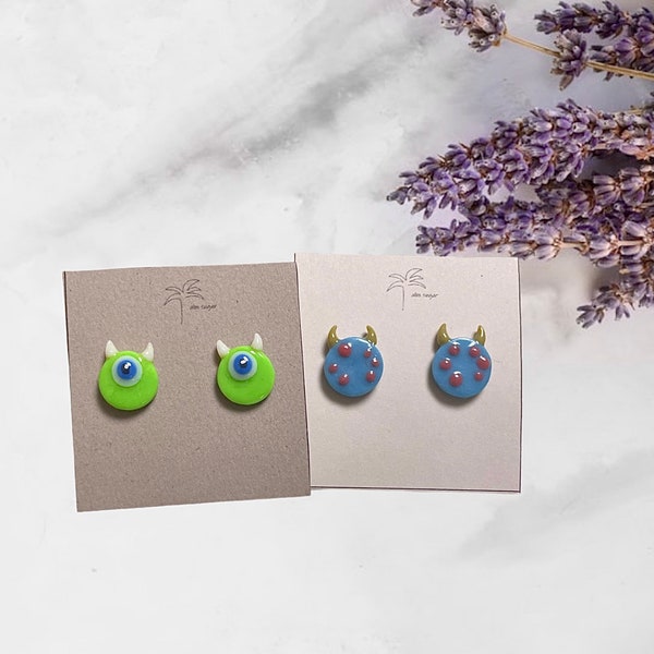 Fun Handmade Polymer Clay  Stud Earrings- Monsters - Disney insipred| Available as clip ons