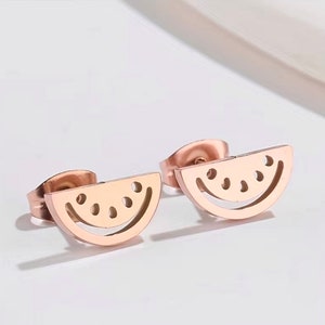 Dainty and Cute Rose Gold Watermelon Earrings | Fruits, Summer Studs | Unique Gift Ideas