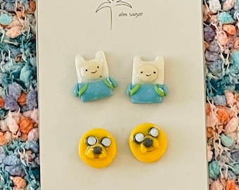 Adventure Time- Finn The Human and Jake the Dog Clay Earrings