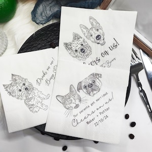 Personalized Illustrated Dog Wedding Napkins, Custom Pet Cocktail Napkins, Dog Wedding Napkins, Cat|Dog Cocktail Napkins, Engagement Party