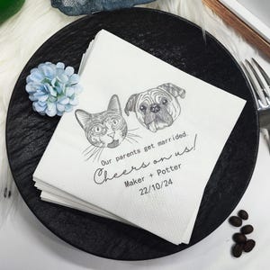 Custom Pet Cocktail Napkins, Pet Illustrated Custom Wedding Napkins, Dog Wedding Napkin, Custom Pet Wedding Napkins, Bridal Shower, Luncheon