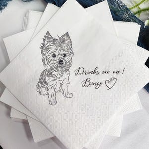 Custom Illustrated Dog Cocktail Napkins: Pet Wedding, Engagement Party
