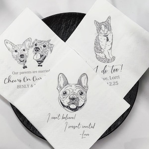 Personalized Illustrated Dog Wedding Napkins, Custom Pet Cocktail Napkins, Dog Wedding Napkins, Cat|Dog Cocktail Napkins, Engagement Party