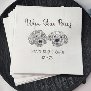Personalized Pet Portrait Napkins: Custom Dog Wedding Cocktail Napkins