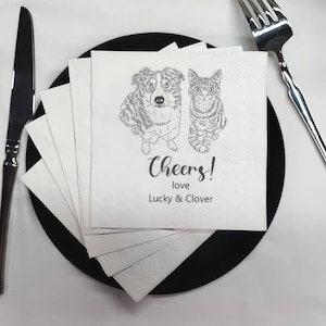 Custom Illustrated Dog Wedding Napkins, Personalized Pet Cocktail Napkins, Pet Wedding Napkins, Dog Cocktail Napkins, Pet Dog Napkins
