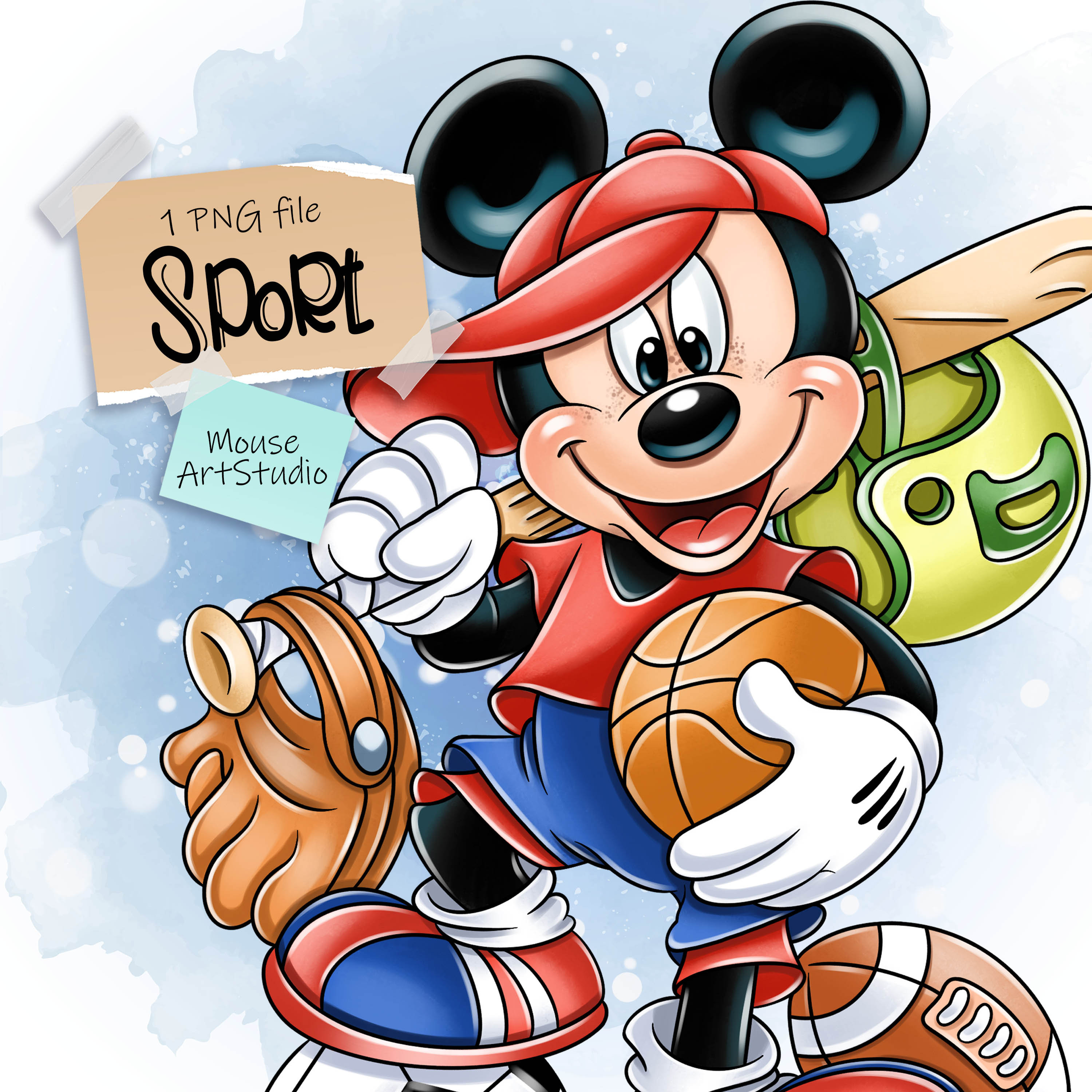 Mickey is an Athlete, Sublimation Design, Digital Illustration