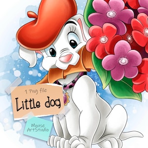 Clipart numérique « Little Dog », clipart dessinés à la main au format PNG de Mouse Art Studio, autocollants de dessin animé pour agenda quotidien, téléchargement immédiat