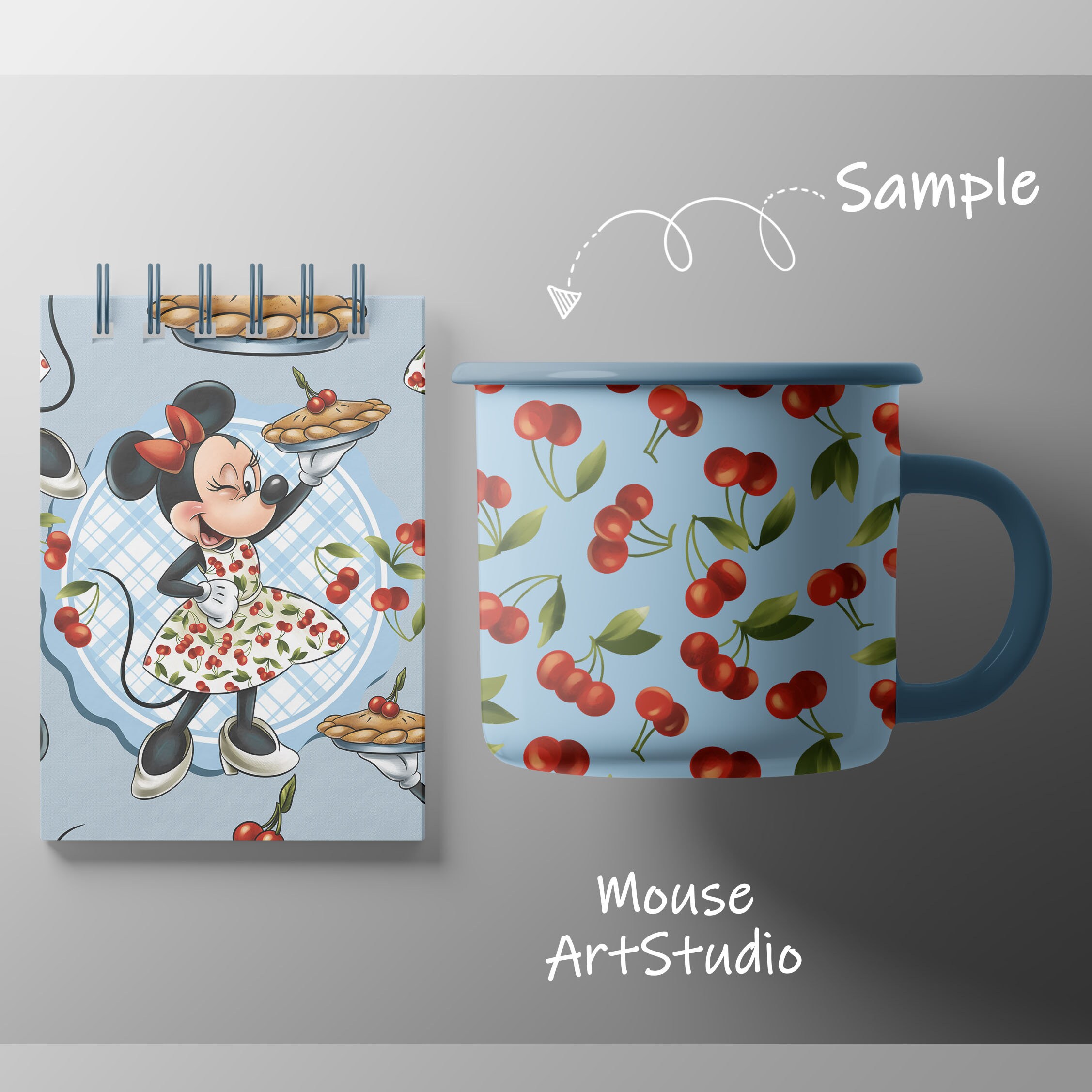 ミニーマウス チェリーパイ シームレスペーパー：デジタルファブリック