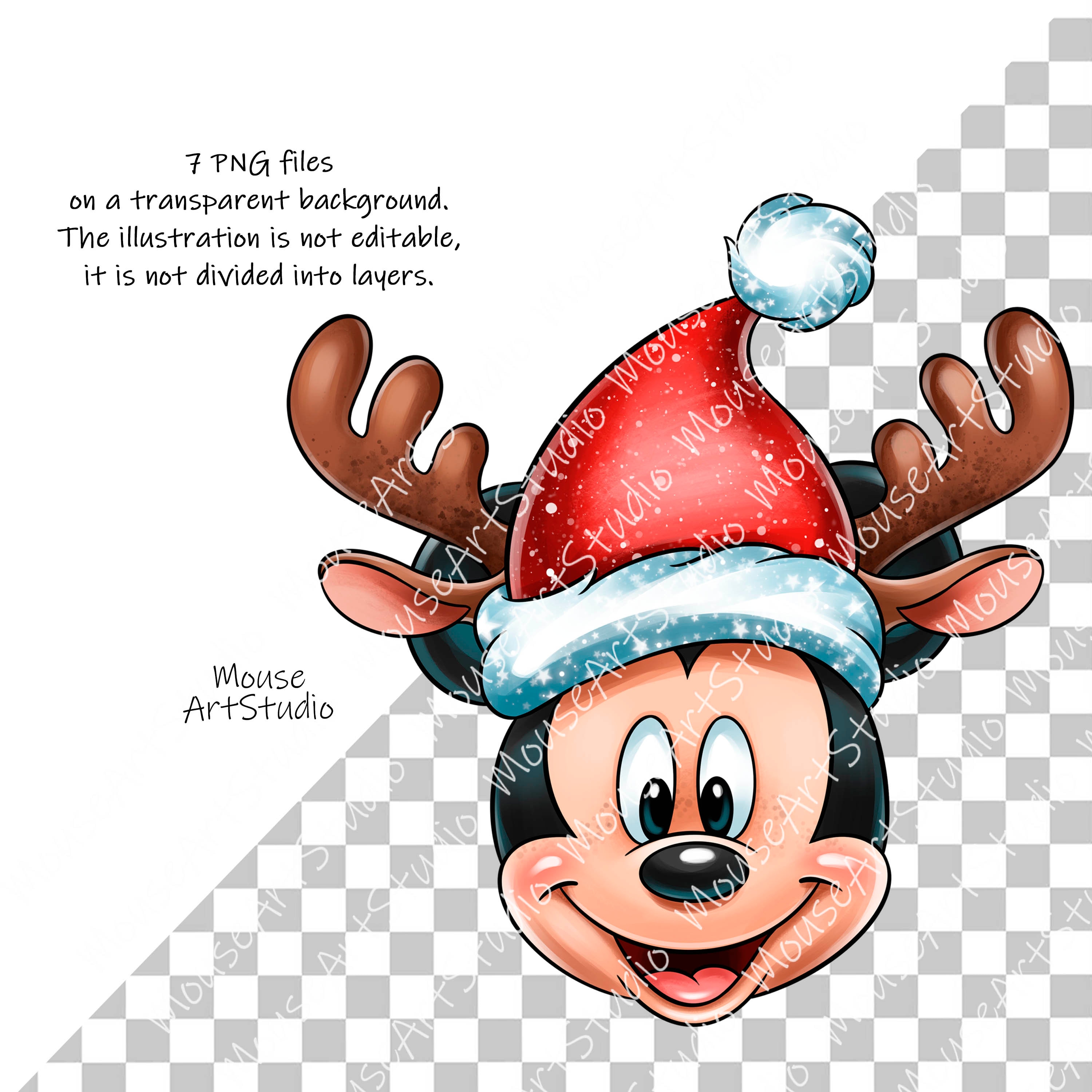 ミッキーとミニーのクリスマスヘッド、メリークリスマス、昇華デザイン