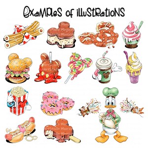 Snack bar, Waiters, Food, Mickey and Minnie, Donald and Daisy, Digital Illustrations, Instant Download image 3
