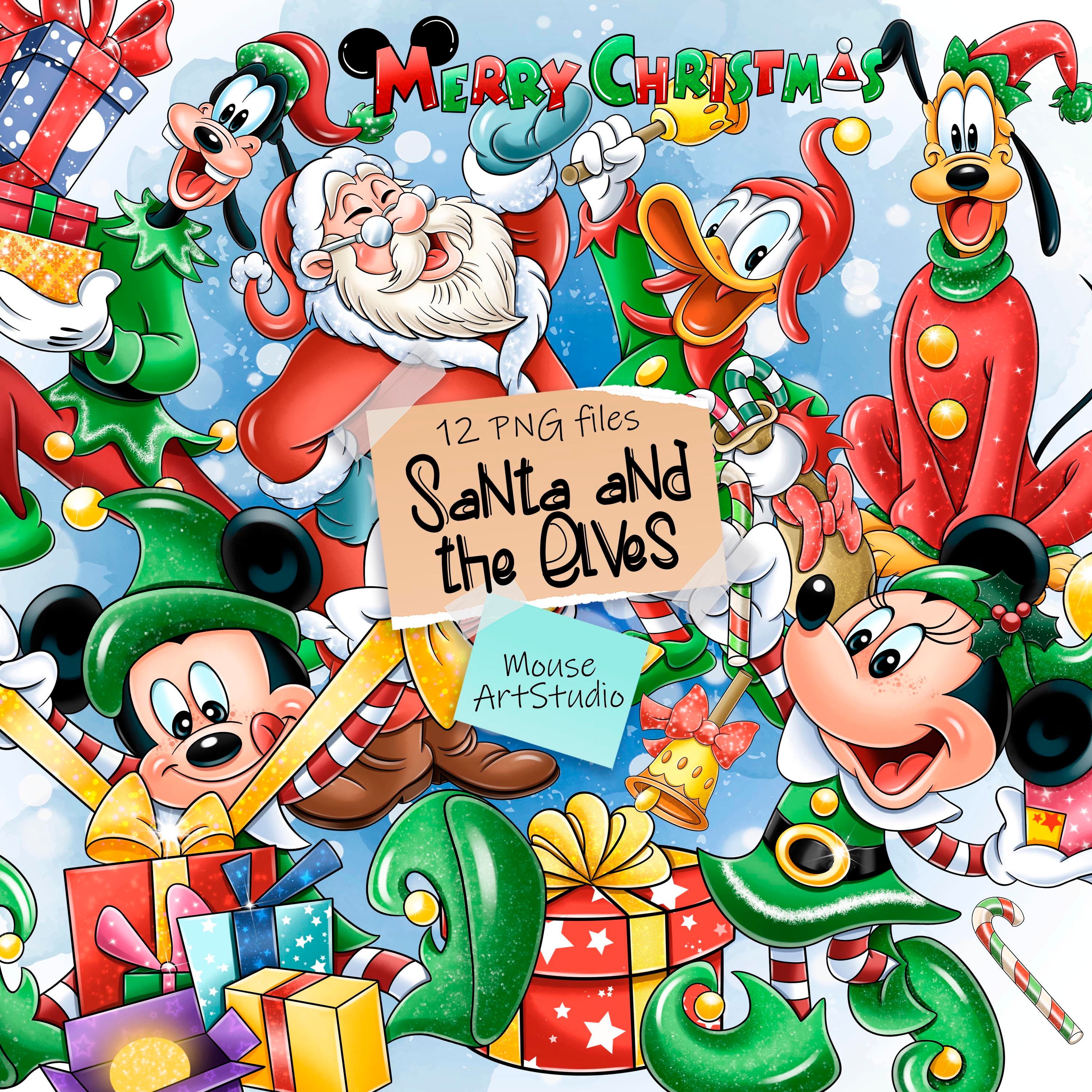 ミッキー＆フレンズのクリスマスクリップアート：サンタの妖精たち