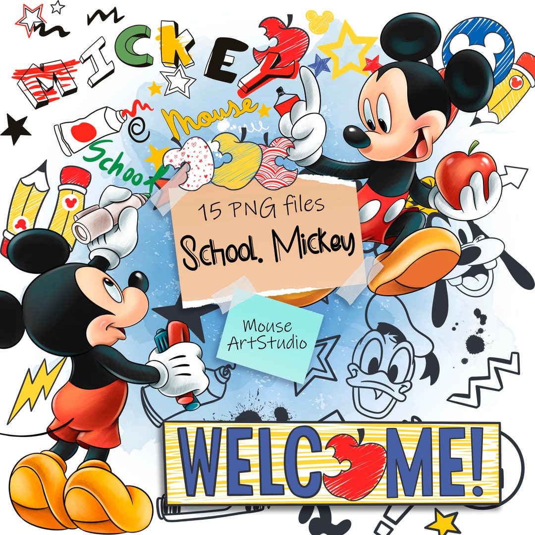 ミッキーマウス、学校の時間です、昇華デザイン、デジタルイラスト