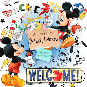 Topolino, è ora di scuola, design a sublimazione, illustrazione digitale, download istantaneo