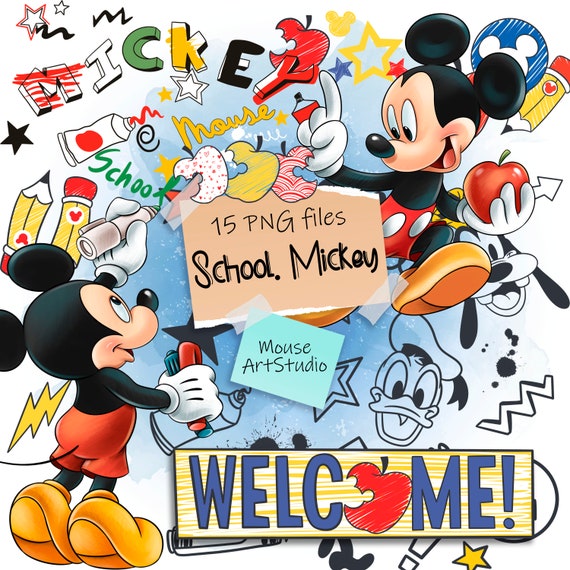 ミッキーマウス、学校の時間です、昇華デザイン、デジタルイラスト