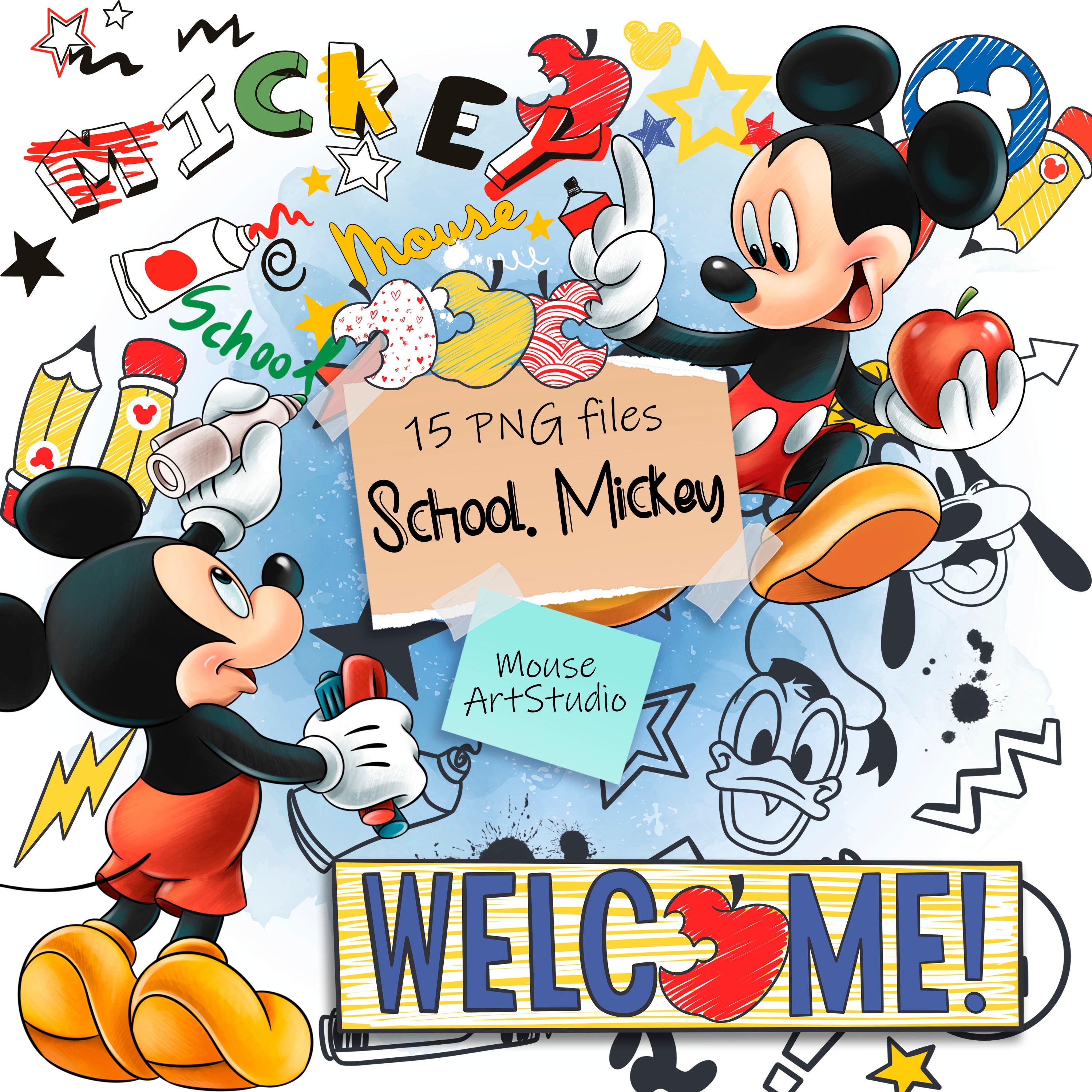 ミッキーマウス、学校の時間です、昇華デザイン、デジタルイラスト
