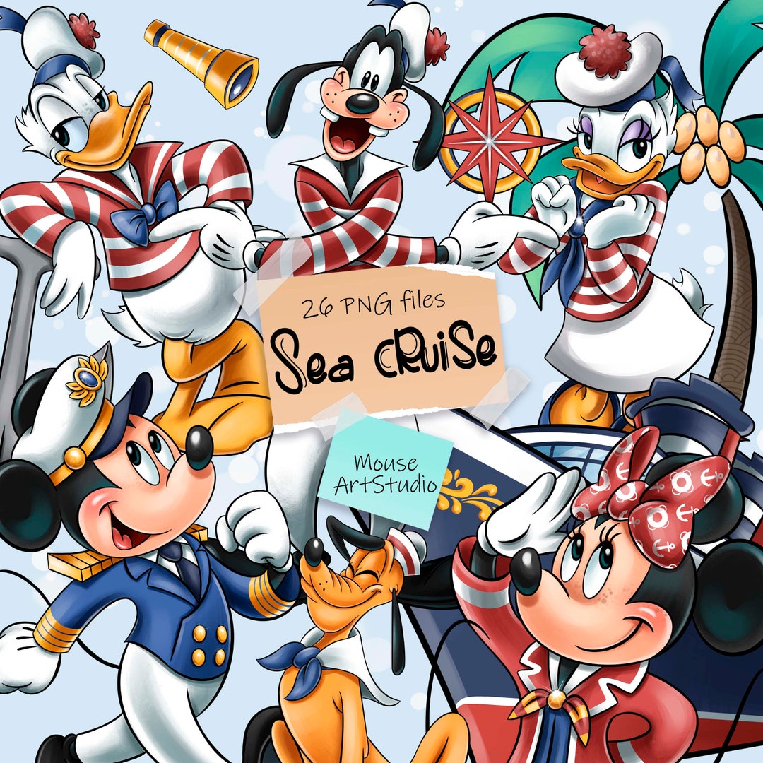 海のクルーズ、ミッキーマウス、ミニーマウス、デイジーと
