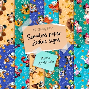 Znaki Zodiaku, Słodkie Zwierzęta, Bezszwowy Papier, Cyfrowa Torba Papierowa, Papier Dekoracyjny, Natychmiastowe Pobieranie