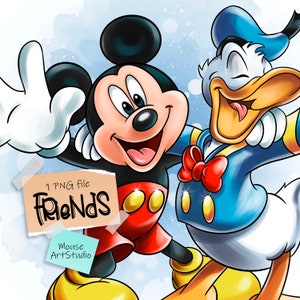 Mickey Mouse et Donald Duck, Friends Forever, design par sublimation, illustration numérique, téléchargement immédiat