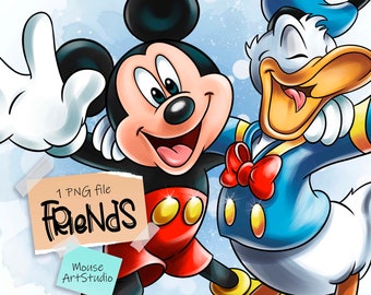 Mickey Mouse and Donald Duck, Friends Forever, Sublimation Design, Digital Illustration, Instant Download