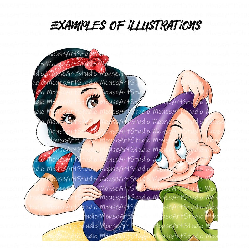 Digital illustration Snövit och Tokig: handritad clipart i PNG-format (digital nedladdning) bild 2