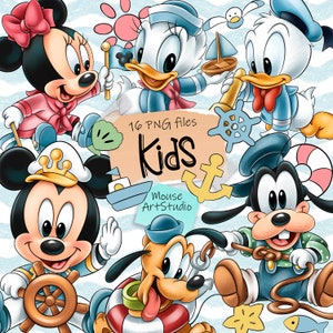 Kids, Sailors, Mickey and Minnie, Daisy and Donald, Goofy, Pluto, Sublimation Design, Digital Illustration, Instant Download