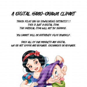 Digital illustration Snövit och Tokig: handritad clipart i PNG-format (digital nedladdning) bild 5