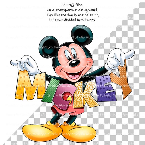 ミッキーと仲間たちのアート 1996年製 ミッキーマウスとその仲間たち、昇華デザイン、デジタルイラスト、即時