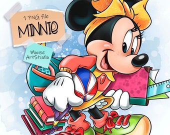 Minnie Mouse, Preparation for School, Sublimation Design, Digital Illustration, Instant Download