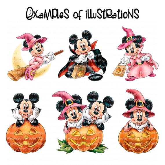 ミッキーとミニー、吸血鬼と魔女、ハロウィン、昇華デザイン、デジタル