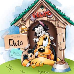 Pluto, Dog and Cat, Sublimation Design, Digital Illustration, Instant Download