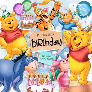 Digitale clipart, Winnie de Poeh en vrienden, Happy Birthday, digitale illustraties, Instant Download