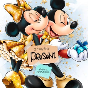 Geschenk, Mickey und Minnie, frohe Weihnachten, Sublimationsdesign, digitale Illustration, Sofort Download