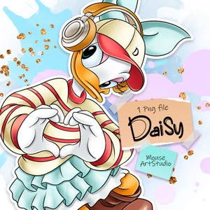 Daisy - Digital illustration, hand-drawn PNG from Mouse Art Studio, cartoon sticker for daily planner, sublimation design, instant download
