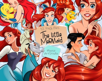 Ariel den lilla sjöjungfrun Digital Clipart, Sublimeringsdesign, Planner Stickers, Direktnedladdning