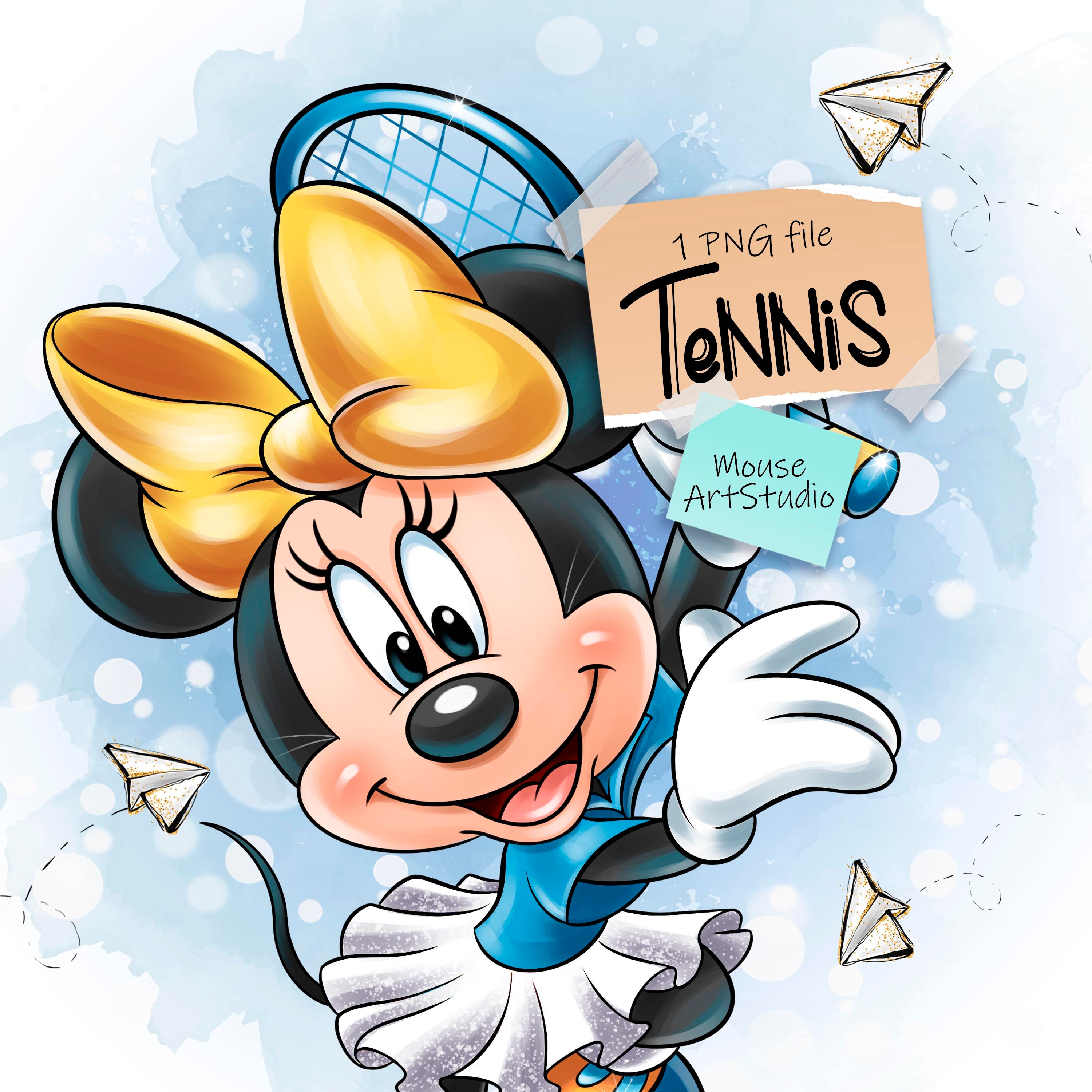 ミニーマウス PNG、ローンテニス、デジタルイラスト、布地印刷、昇華