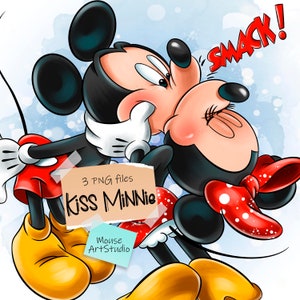 Minnie&#39;s Kiss, Happy Valentine&#39;s Day, Minnie and Mickey Mouse PNG, Sublimation Design, Digital Illustration, Instant Download
