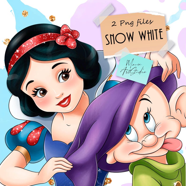 Digital illustration Snövit och Tokig: handritad clipart i PNG-format (digital nedladdning) bild 1