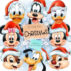 Topolino e amici, teste di Natale, design a sublimazione, illustrazione digitale, download immediato