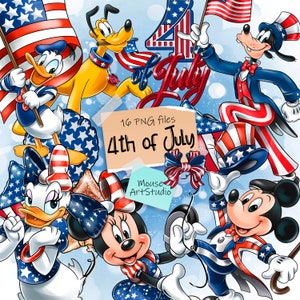 4 juli, Amerikaanse Onafhankelijkheidsdag, Minnie Mouse, Mickey Mouse, Donald en Daisy, Goofy, Pluto, digitale afbeelding, Instant Download