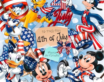 Clipart 4 juli: stripfiguren patriottische muis (digitale download)
