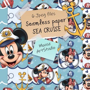 Digital printing on paper, fabric, sea cruise, Mickey, Minnie Mouse, Donald, Daisy Duck, Seamless pattern, Instant download, part 1